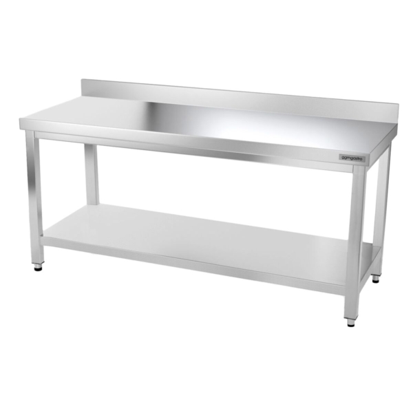 Table de travail en inox PREMIUM - 1800x600mm - avec fond de base, rebord & entretoise