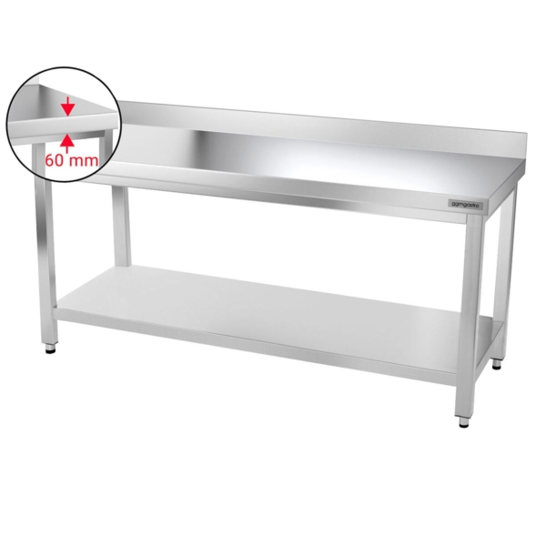 Table de travail en inox PREMIUM - 1800x700mm - avec fond de base & rebord