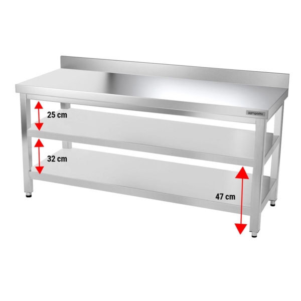 Table de travail en inox PREMIUM - 1800x700mm - avec fond de base & rebord