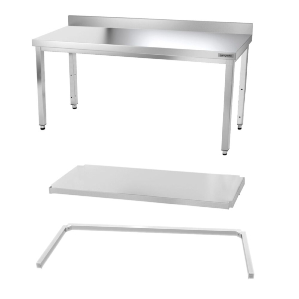 Table de travail en inox PREMIUM - 1800x800mm - avec fond de base, rebord & contreventement