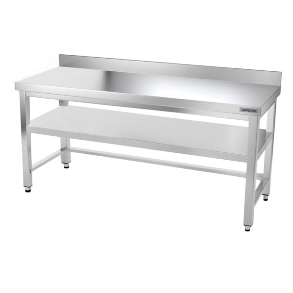 Table de travail en inox PREMIUM - 1800x800mm - avec fond de base, rebord & contreventement