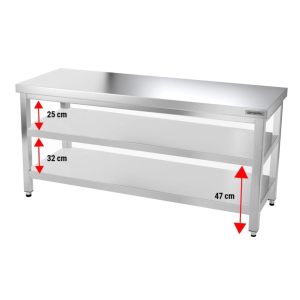 Table de travail en inox PREMIUM - 1800x800mm - avec fond de base & entretoise