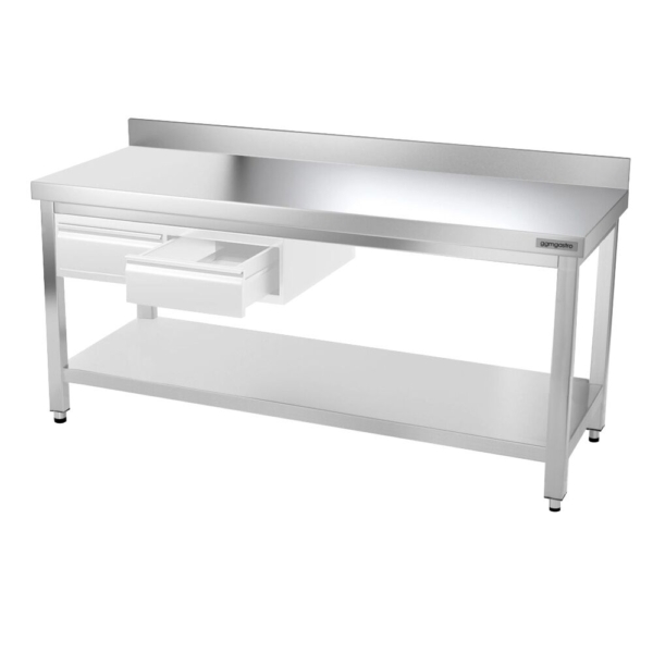 Table de travail en inox PREMIUM - 1800x800mm - avec fond de base, rebord & contreventement