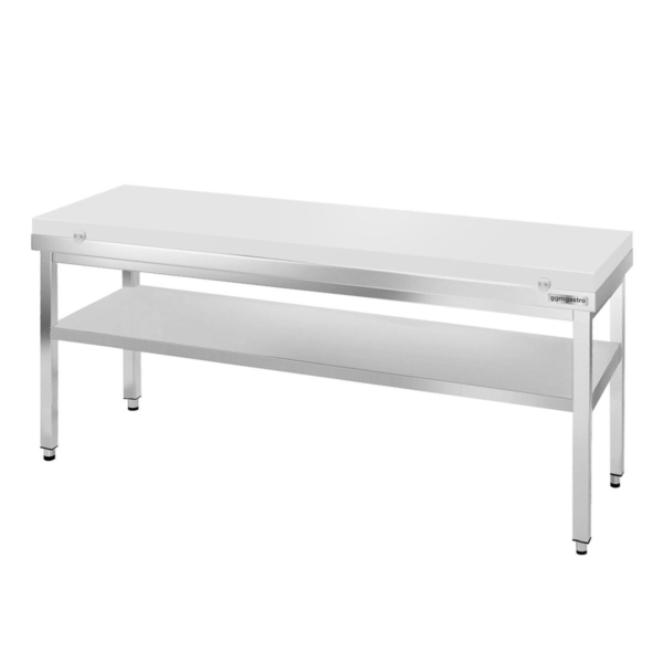 Table de travail en inox PREMIUM - 2000x800mm - avec fond de base sans rebord y compris plaque de découpe