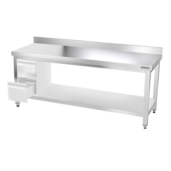 Table de travail en inox PREMIUM - 2000x600mm - avec fond de base & rebord