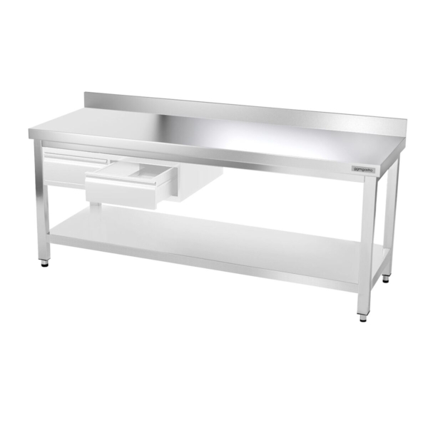 Table de travail en inox PREMIUM - 2000x600mm - avec fond de base & rebord