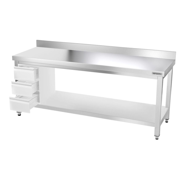 Table de travail en inox PREMIUM - 2000x600mm - avec fond de base & rebord