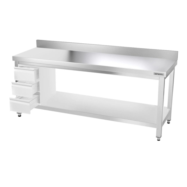 Table de travail en inox PREMIUM - 2000x600mm - avec fond de base, rebord & contreventement