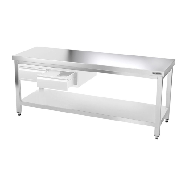 Table de travail inox PREMIUM - 2000x700mm - avec fond de base sans rebord