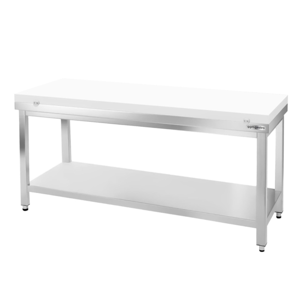 Table de travail en inox PREMIUM - 2000x700mm - avec fond de base sans rebord y compris plaque de découpe