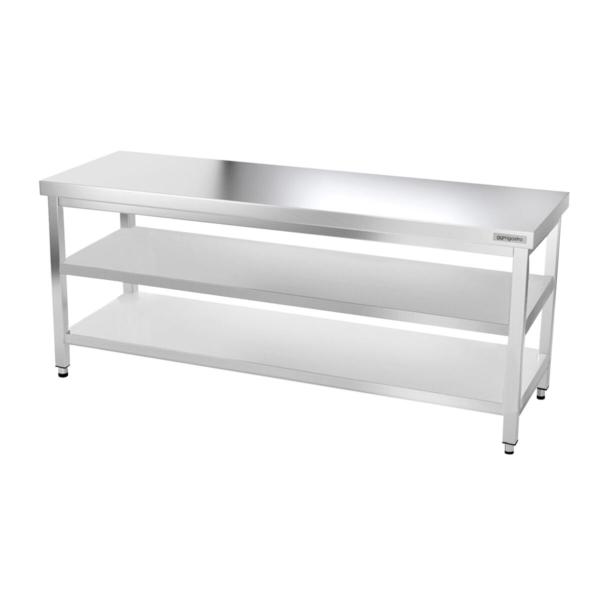 Table de travail en inox PREMIUM - 2000x700mm - avec fond de base & étagère intermédiaire