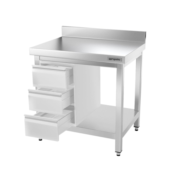 Table de travail en inox PREMIUM - 600x600mm - avec fond de base & rebord