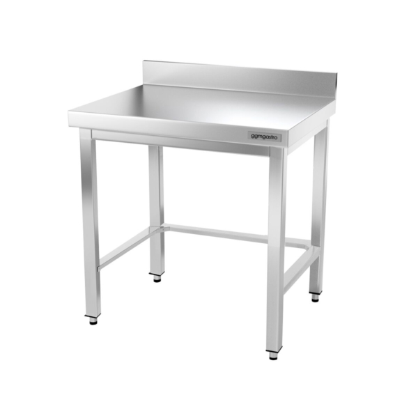 Table de travail en inox PREMIUM - 800x600mm - avec fond de base, rebord & contreventement