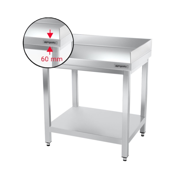 Table de travail en inox PREMIUM - 600x600mm - avec fond et rebord arrière + droit