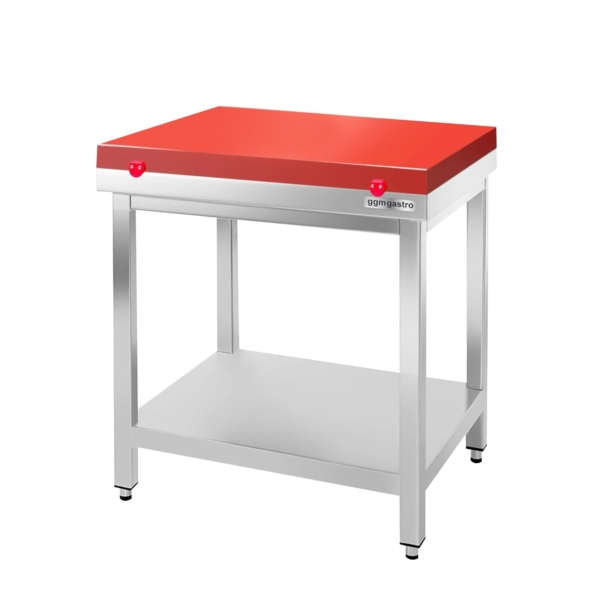 Table de travail en inox PREMIUM - 800x600mm - avec fond de base sans rebord y compris plaque de découpe