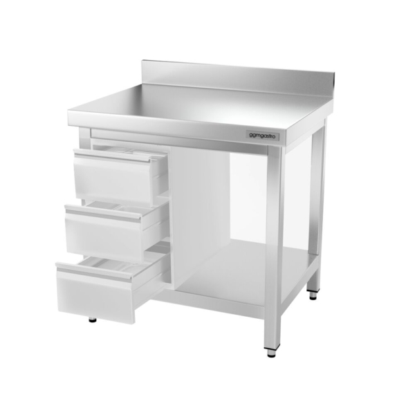 Table de travail en inox PREMIUM - 800x600mm - avec fond de base, rebord & contreventement