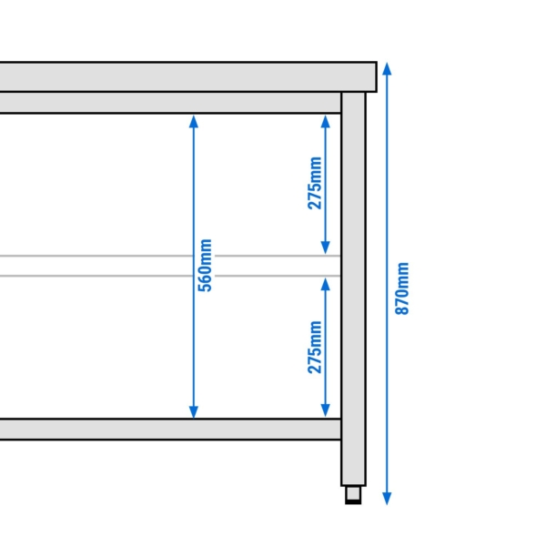 Table de travail inox PREMIUM - 2000x800mm - avec fond de base sans rebord