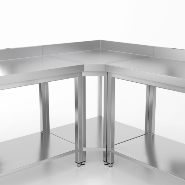 Table de travail d'angle en inox PREMIUM - 1150x800mm - avec fond de base & rebord