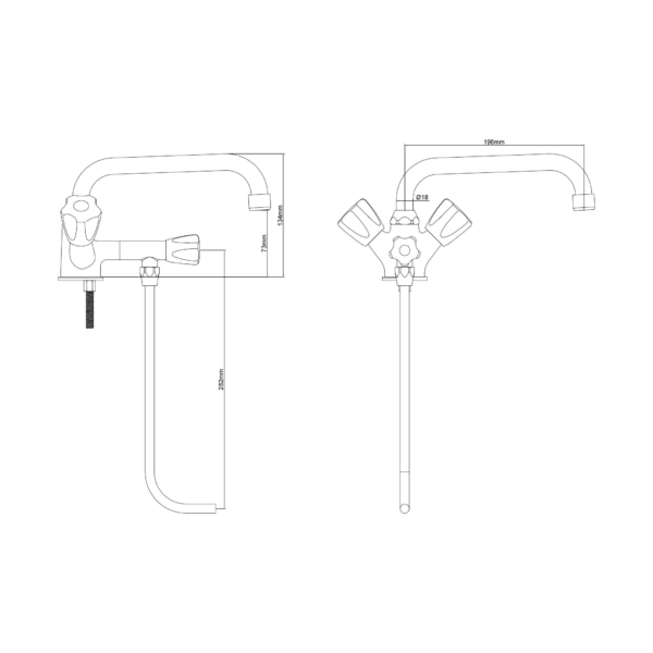 Mitigeur monotrou - avec 1 tube sous évier & 1 robinet pivotant