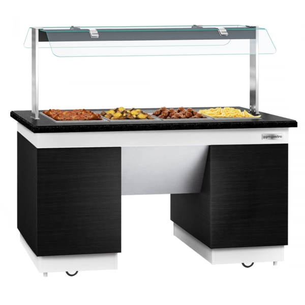 Comptoir buffet chaud DUBLIN - 1600mm - avec bain-marie & roulettes - pour 4x GN 1/1