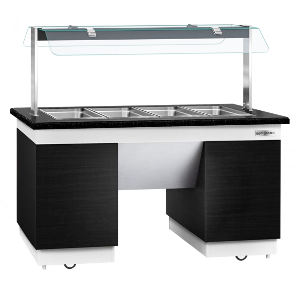 Comptoir buffet chaud DUBLIN - 1600mm - avec bain-marie & roulettes - pour 4x GN 1/1