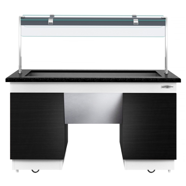 Comptoir buffet chaud DUBLIN - 1600mm - avec bain-marie & roulettes - pour 4x GN 1/1