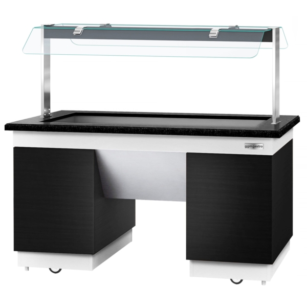 Comptoir buffet chaud DUBLIN - 1600mm - avec bain-marie & roulettes - pour 4x GN 1/1