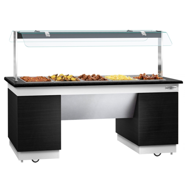 Comptoir buffet chaud DUBLIN - 2000mm - avec bain-marie & Roulettes - pour 5x GN 1/1