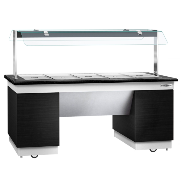 Comptoir buffet chaud DUBLIN - 2000mm - avec bain-marie & Roulettes - pour 5x GN 1/1