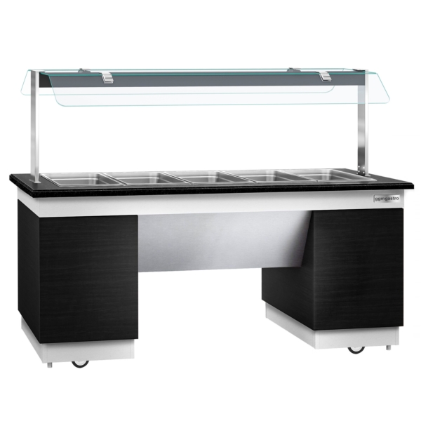 Comptoir buffet chaud DUBLIN - 2000mm - avec bain-marie & Roulettes - pour 5x GN 1/1