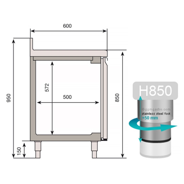 Table de réfrigération Premium PLUS - 2452x600mm - avec 4 portes en verre et rebord