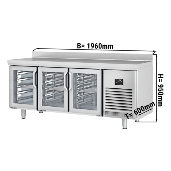 Table de réfrigération Premium PLUS - 1960x600mm - avec 3 portes en verre et rebord