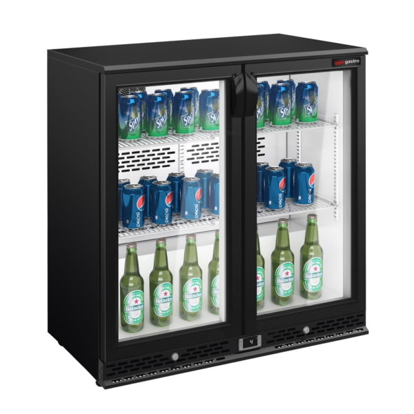 Réfrigérateur bar - 900mm - 220 litres - avec 2 portes battantes en verre - Noir