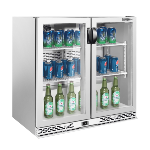 Réfrigérateur bar - 900mm - 220 litres - avec 2 portes battantes en verre - inox