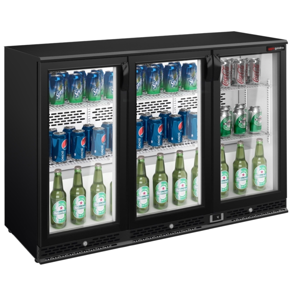 Réfrigérateur bar - 1350mm - 330 litres - avec 3 portes battantes en verre - Noir