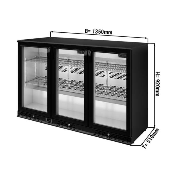 Réfrigérateur bar - 1350mm - 330 litres - avec 3 portes battantes en verre - Noir