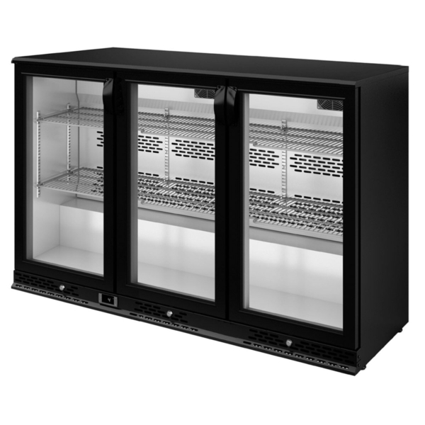 Réfrigérateur bar - 1350mm - 330 litres - avec 3 portes battantes en verre - Noir