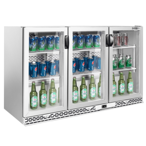 Réfrigérateur bar - 1350mm - 330 litres - avec 3 portes battantes en verre - inox