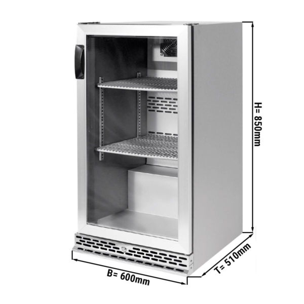 Réfrigérateur bar - 600mm - 125 litres - avec 1 porte battante en verre - Inox