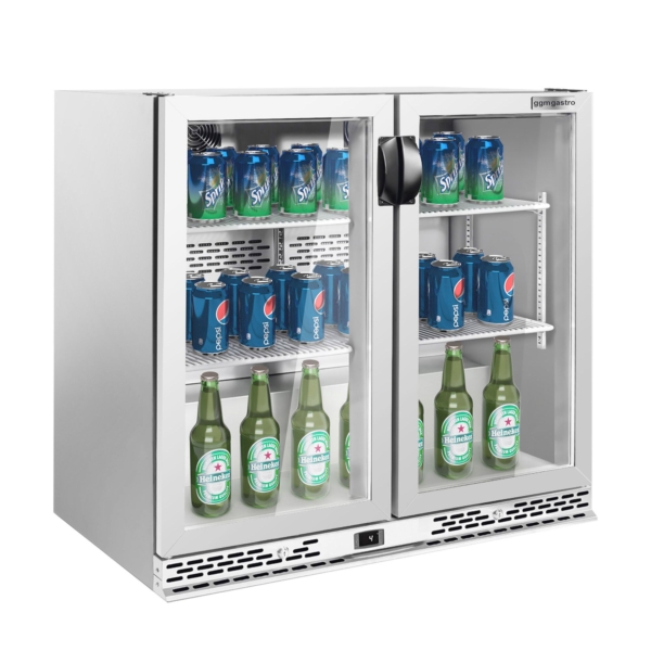 Réfrigérateur bar - 900mm - 200 litres - avec 2 portes battantes en verre - Inox