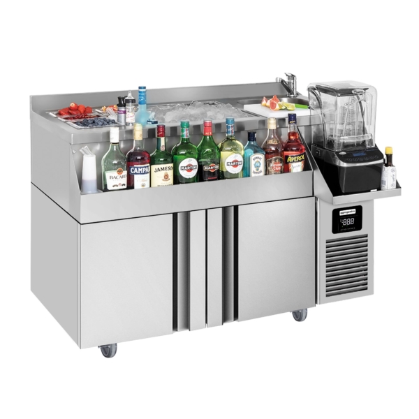 Table réfrigérée pour bar & boissons - 1200x600mm - 150 litres - avec 2 portes & étagères