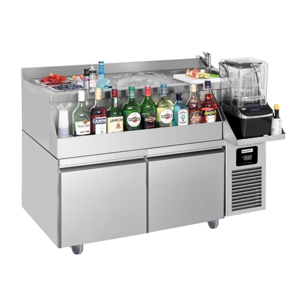 Table réfrigérée pour bar et boissons - 1200x600mm - 150 litres - avec 2 tiroirs 1/1 & étagères