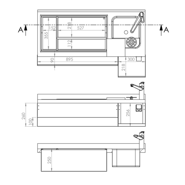 Table réfrigérée pour bar & boissons - 1600x600mm - 235 litres - avec 1 porte, 4 tiroirs & étagères