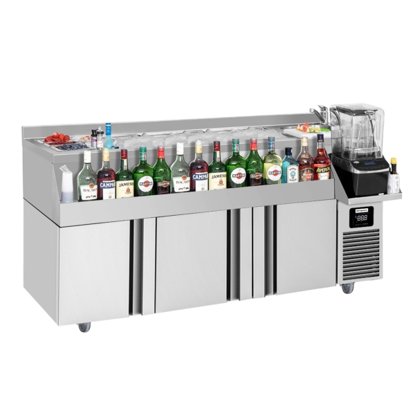 Table réfrigérée pour bar & boissons - 1600x600mm - 235 litres - avec 3 portes & étagères