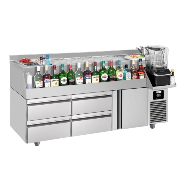 Table réfrigérée pour bar & boissons - 1600x600mm - 235 litres - avec 1 porte, 4 tiroirs & étagères