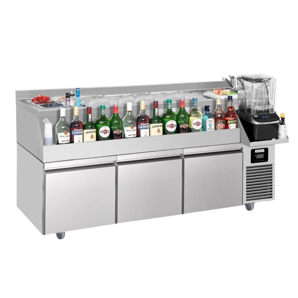 Table réfrigérée pour bar & boissons - 1600x600mm - 235 litres - avec 3 tiroirs & étagères