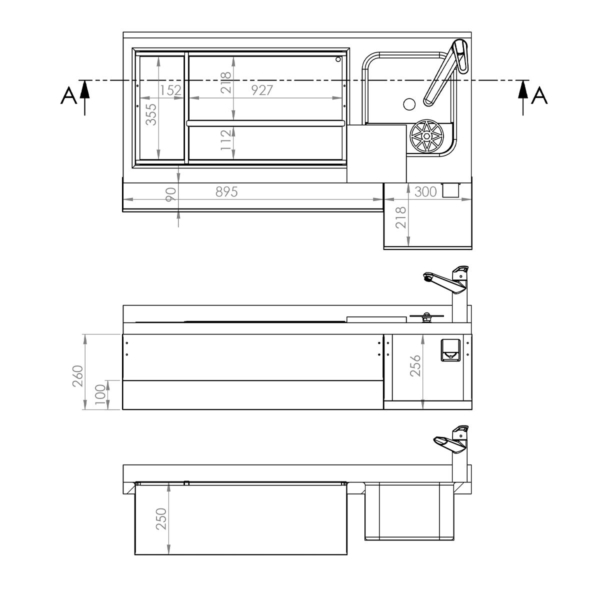 Table réfrigérée pour bar & boissons - 1600x600mm - 235 litres - avec 6 tiroirs & étagères