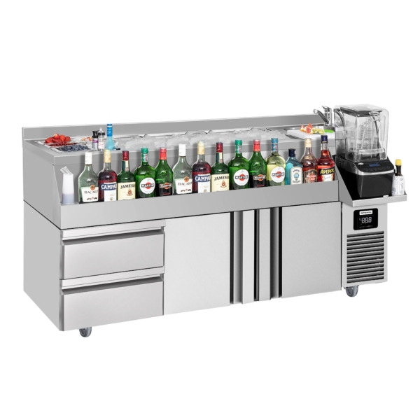 Table réfrigérée pour bar et boissons - 1600x600mm - 235 litres - avec 2 portes, 2 tiroirs & étagères