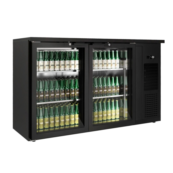 Table réfrigérée premium pour bar et boissons - 1435x528 mm - 260 litres - avec 2 portes en verre