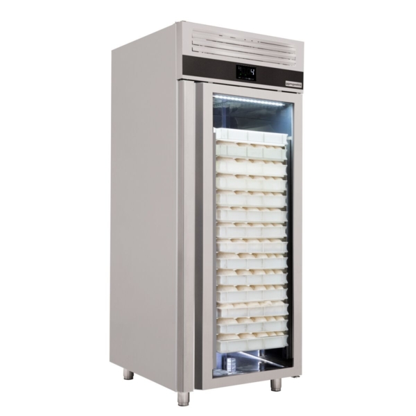 Réfrigérateur pour boulangerie en acier inoxydable PREMIUM - EN 60x80 - 850 litres - avec 1 porte en verre